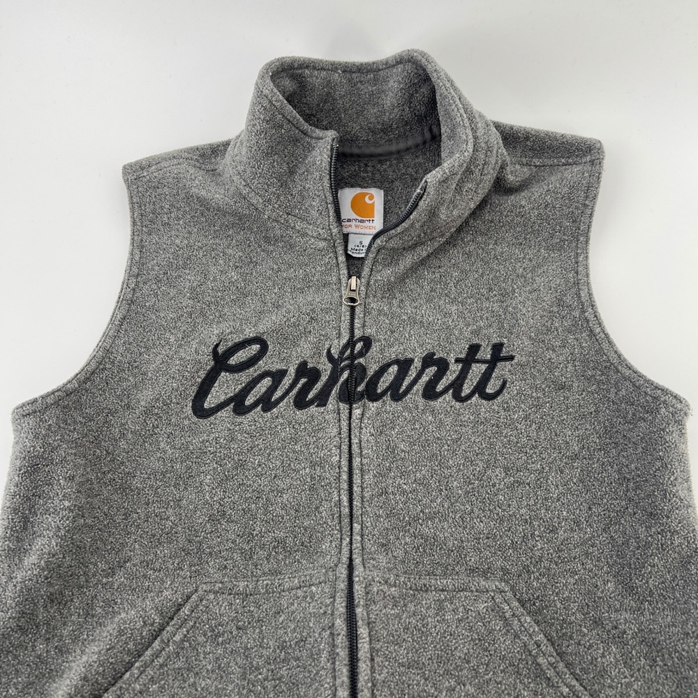 Carhartt For Women Gray Boyne‎ Fleece Full Zip Vest Spellout Size S